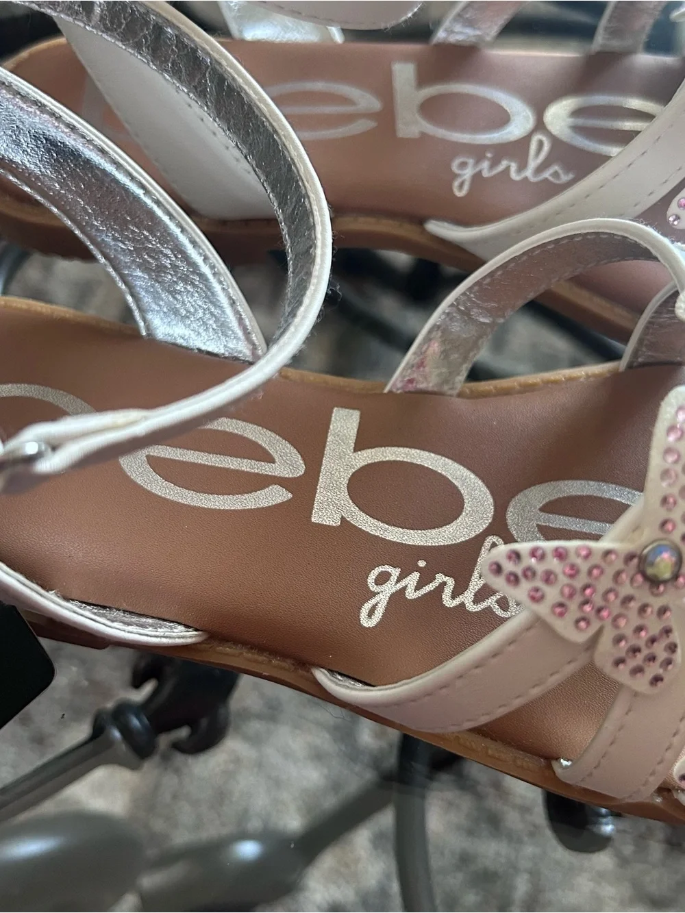 bebe Girl's Strappy Sandals with Rhinestone Butterfly Appliques